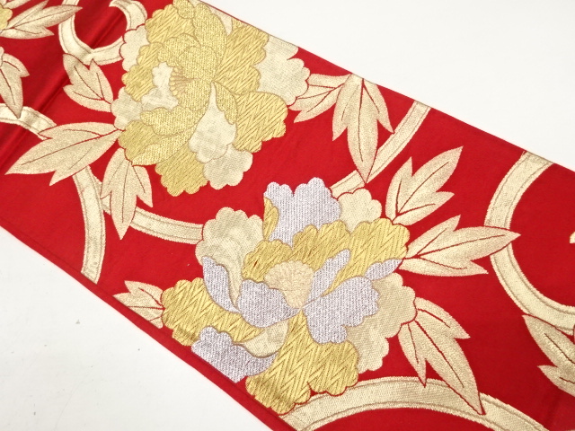 アンティーク　牡丹唐草模様織り出し袋帯（着用可）